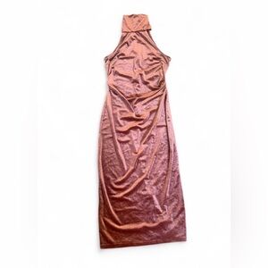 Nude Brand Velvet Bronze Turtleneck Midi Dress M Whimsy Glam Diva Baddie Y2K